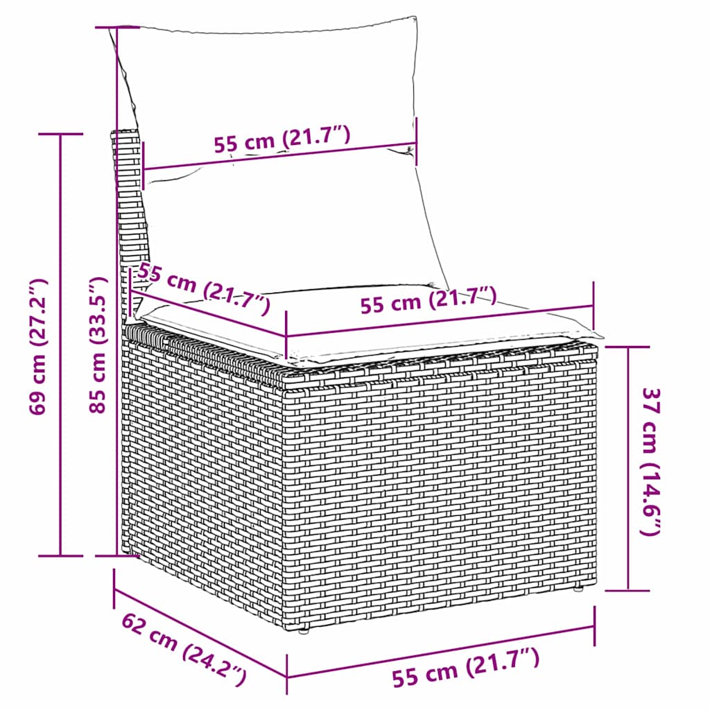 vidaXL Garten-Sofa-Set mit Kissen mit Speicher 8 pcs Schwarz und Creme