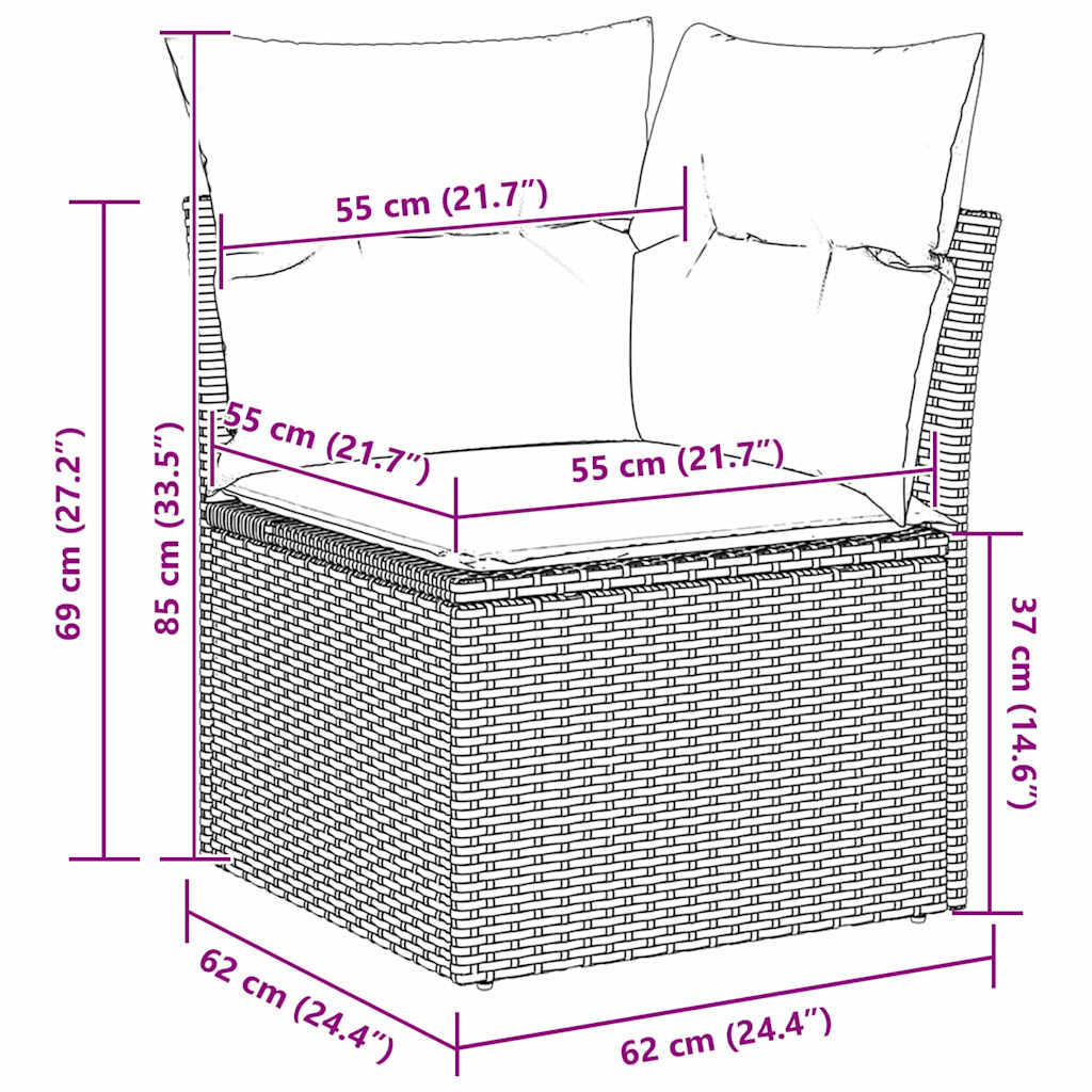 vidaXL Gartensofa-set 8 pcs Grau 289 x 124 x 69 cm Poly-Rattan