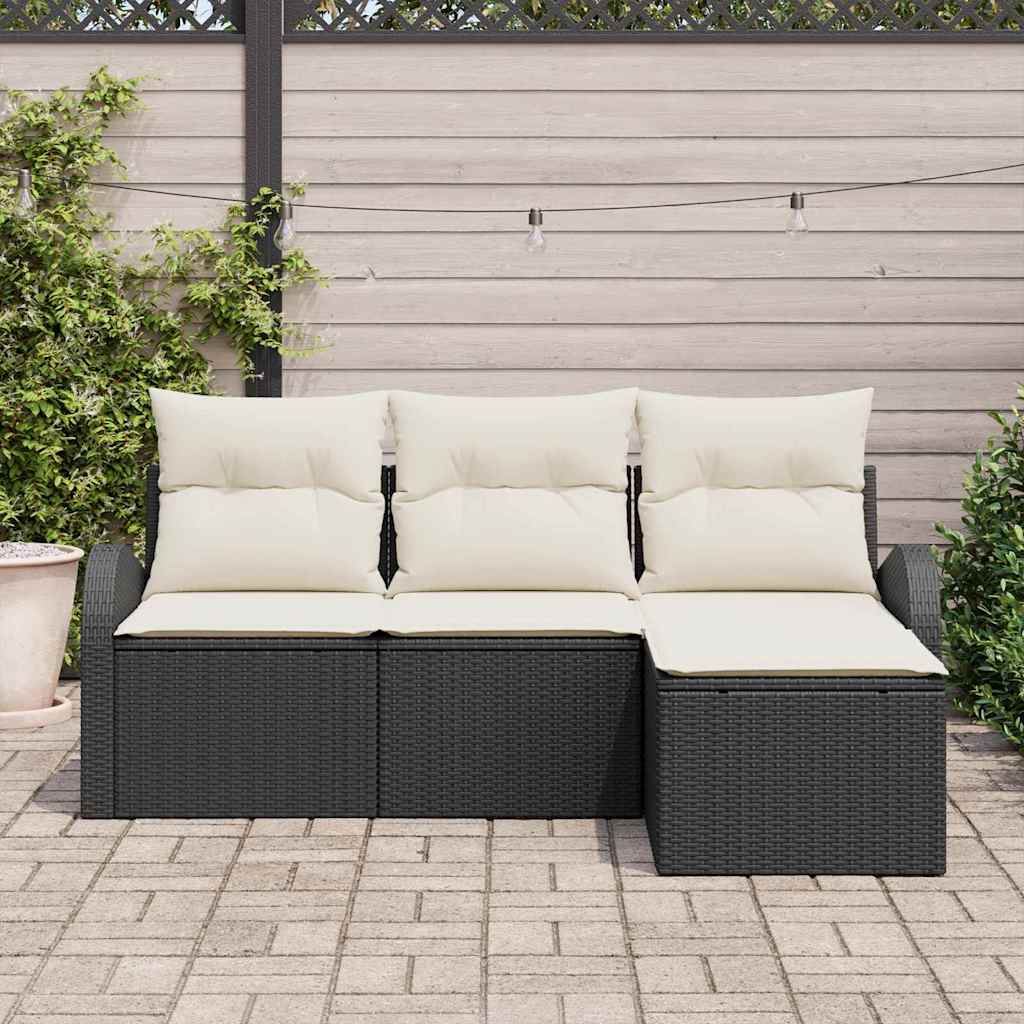 vidaXL Sofa Set mit Kissen 4 pcs Schwarz und Weiß Poly-Rattan