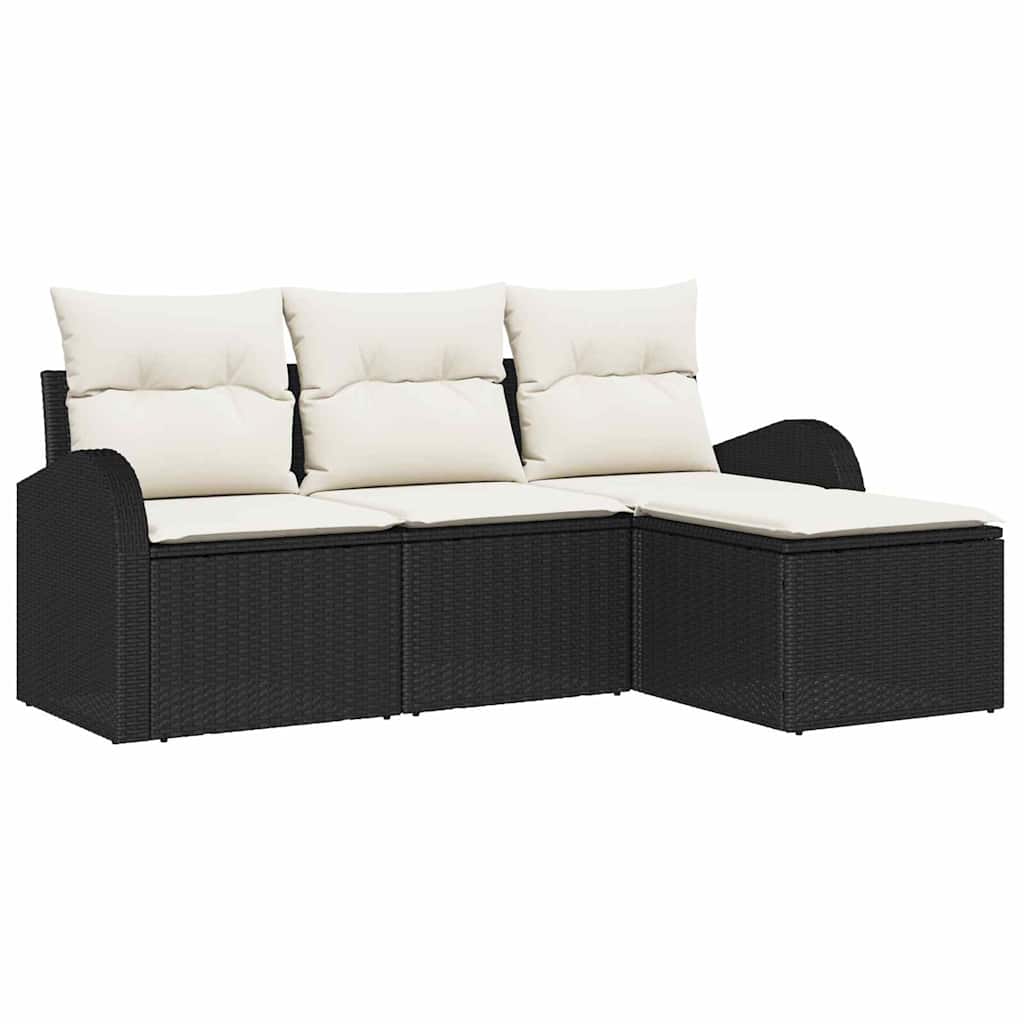 vidaXL Sofa Set mit Kissen 4 pcs Schwarz und Weiß Poly-Rattan