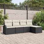 vidaXL Sofa Set mit Kissen 5 pcs Schwarz und Weiß Poly-Rattan