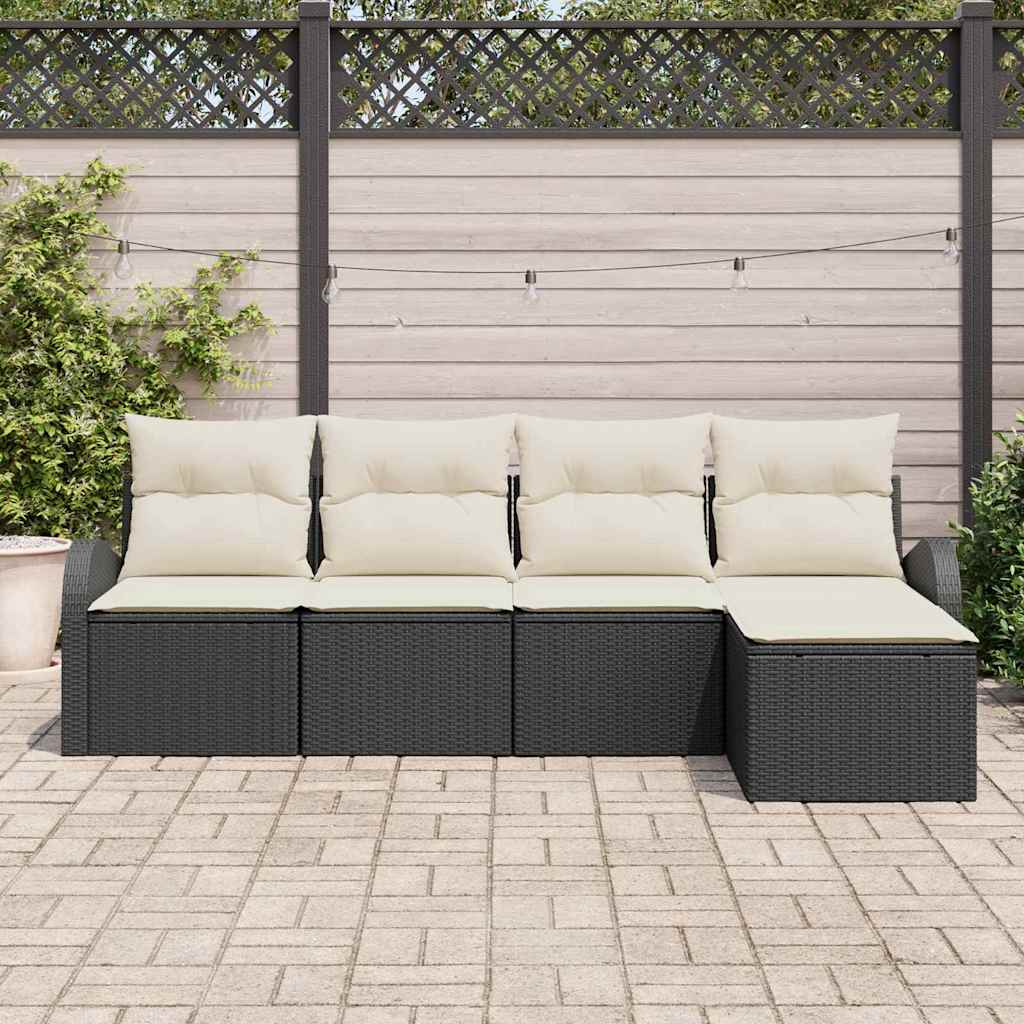 vidaXL Sofa Set mit Kissen 5 pcs Schwarz und Weiß Poly-Rattan