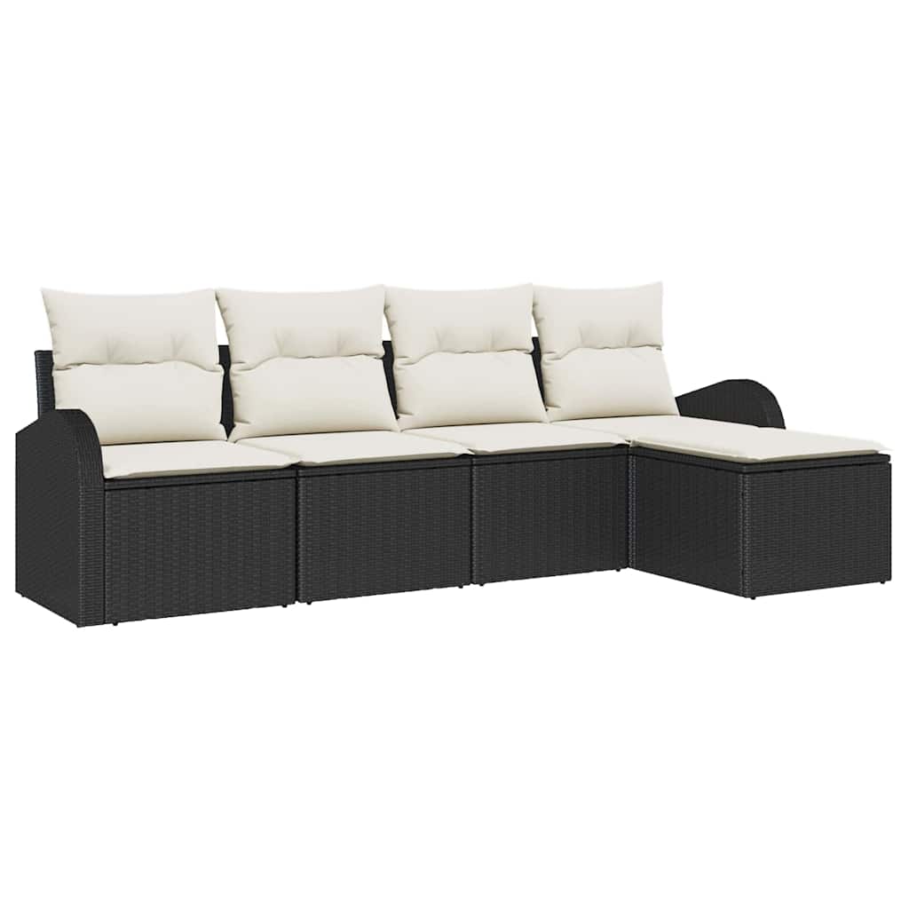 vidaXL Sofa Set mit Kissen 5 pcs Schwarz und Weiß Poly-Rattan