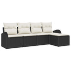 vidaXL Sofa Set mit Kissen 5 pcs Schwarz und Weiß Poly-Rattan