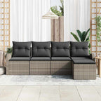 vidaXL Sofa Set mit Kissen mit Speicher 5 pcs Grau Poly-Rattan