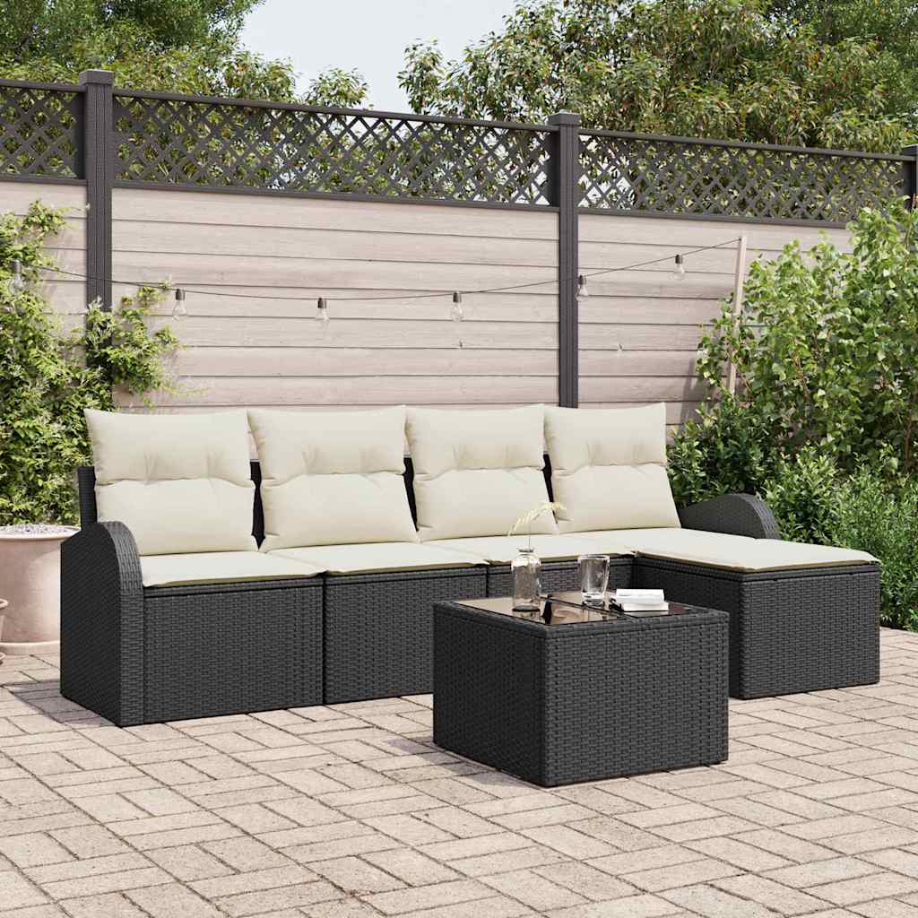 vidaXL Sofa Set mit Kissen 6 pcs Schwarz und Weiß Poly-Rattan