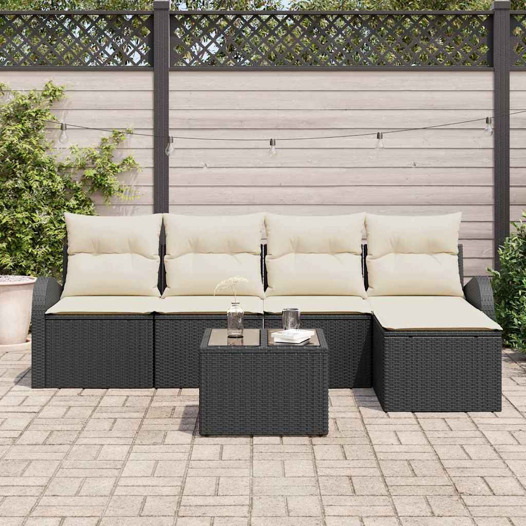 vidaXL Sofa Set mit Kissen 6 pcs Schwarz und Weiß Poly-Rattan