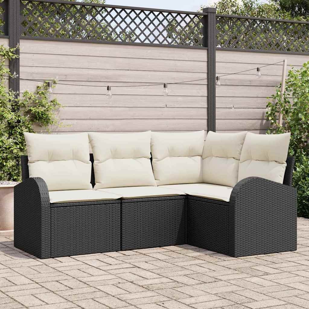 vidaXL Gartensofa-set mit Kissen 4 pcs Schwarz und Weiß Poly-Rattan