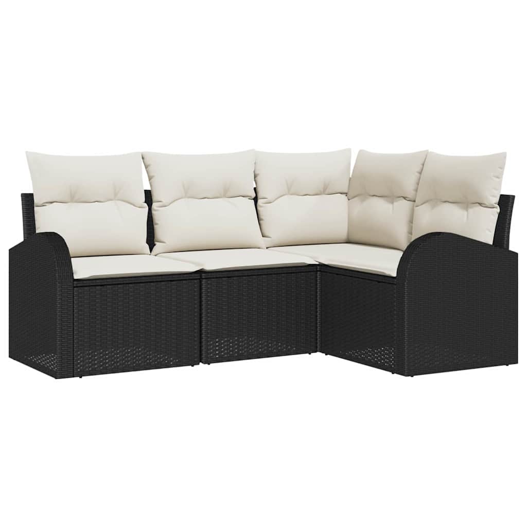 vidaXL Gartensofa-set mit Kissen 4 pcs Schwarz und Weiß Poly-Rattan