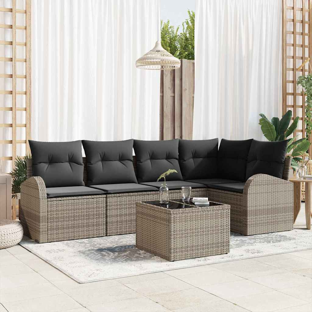 vidaXL Gartensofa-set mit Kissen mit Speicher 6 pcs Braun Poly-Rattan