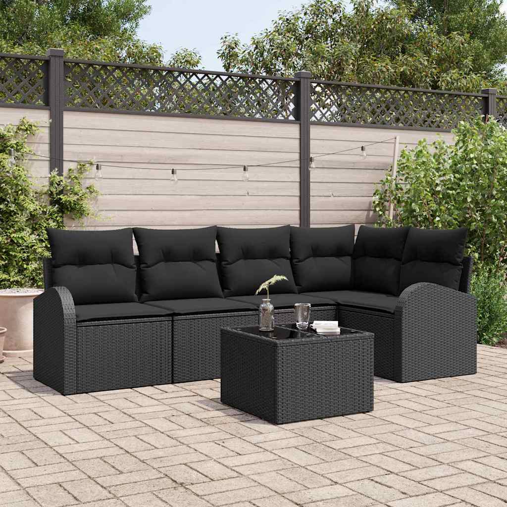 vidaXL Gartensofa-set mit Kissen 6 pcs Schwarz Poly-Rattan