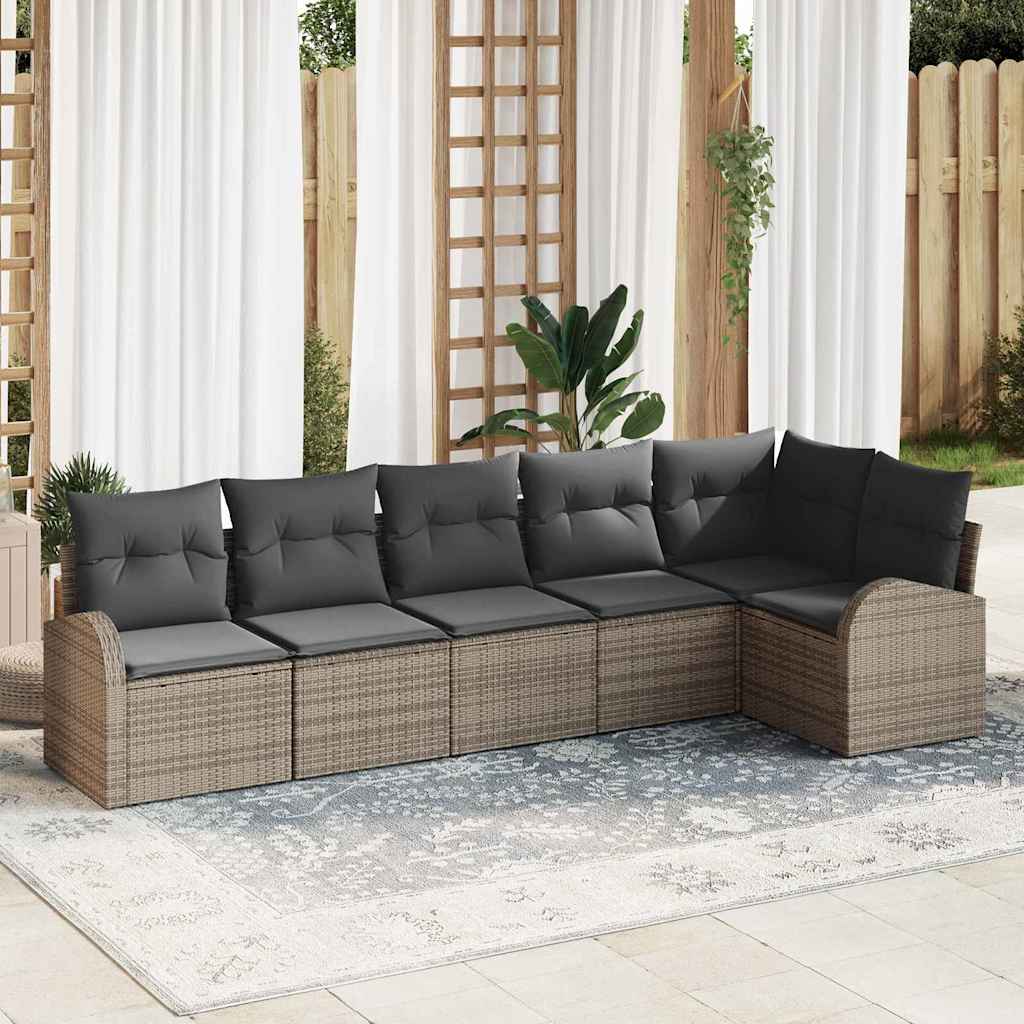 vidaXL Gartensofa-set mit Kissen mit Speicher 6 pcs Braun Poly-Rattan