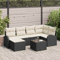 vidaXL Sofa Set mit Kissen 7 pcs Schwarz und Weiß Poly-Rattan