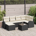 vidaXL Sofa Set mit Kissen 7 pcs Schwarz und Weiß Poly-Rattan