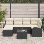 vidaXL Sofa Set mit Kissen 7 pcs Schwarz und Weiß Poly-Rattan