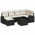 vidaXL Sofa Set mit Kissen 7 pcs Schwarz und Weiß Poly-Rattan