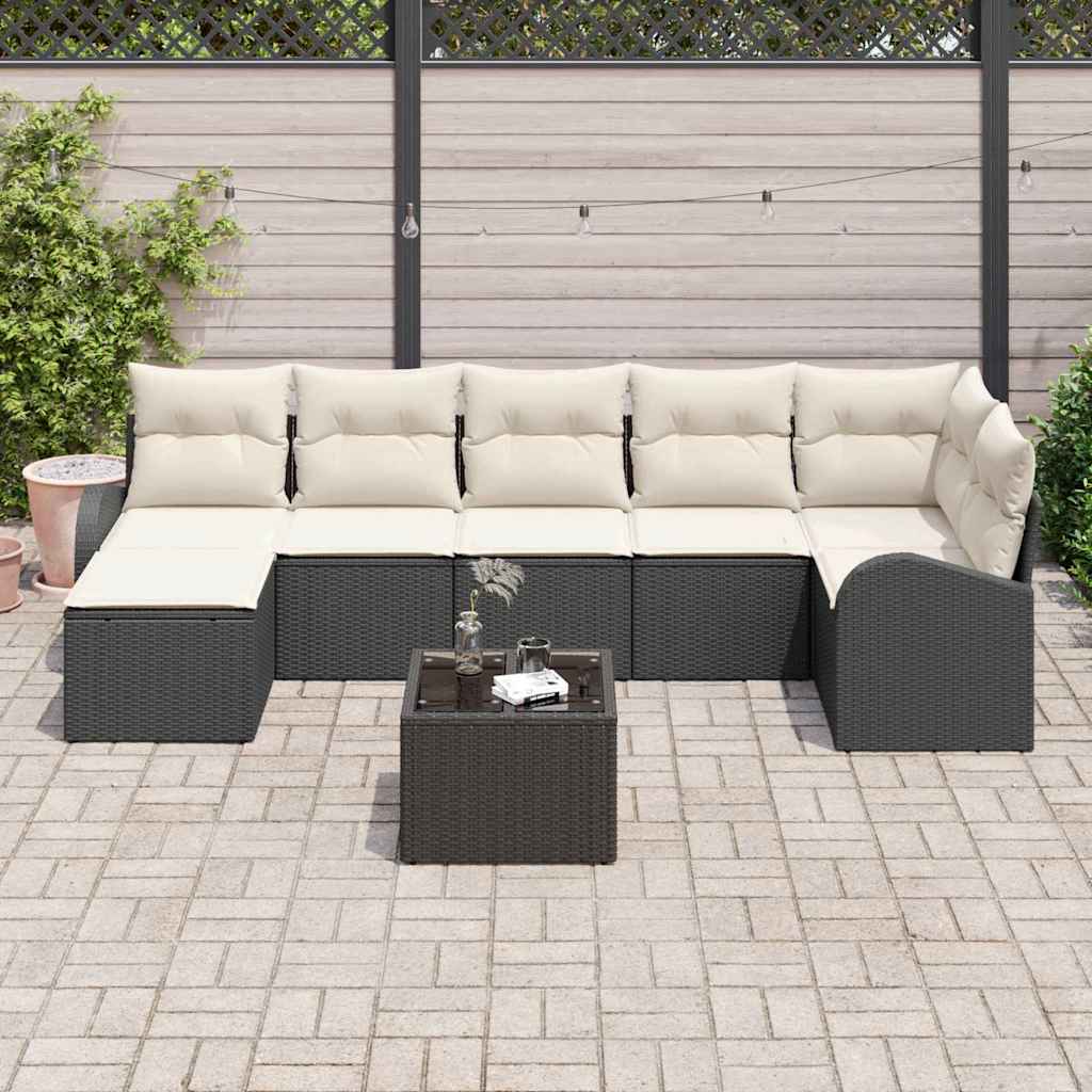 vidaXL Sofa Set mit Kissen mit Speicher 8 pcs Schwarz Poly-Rattan