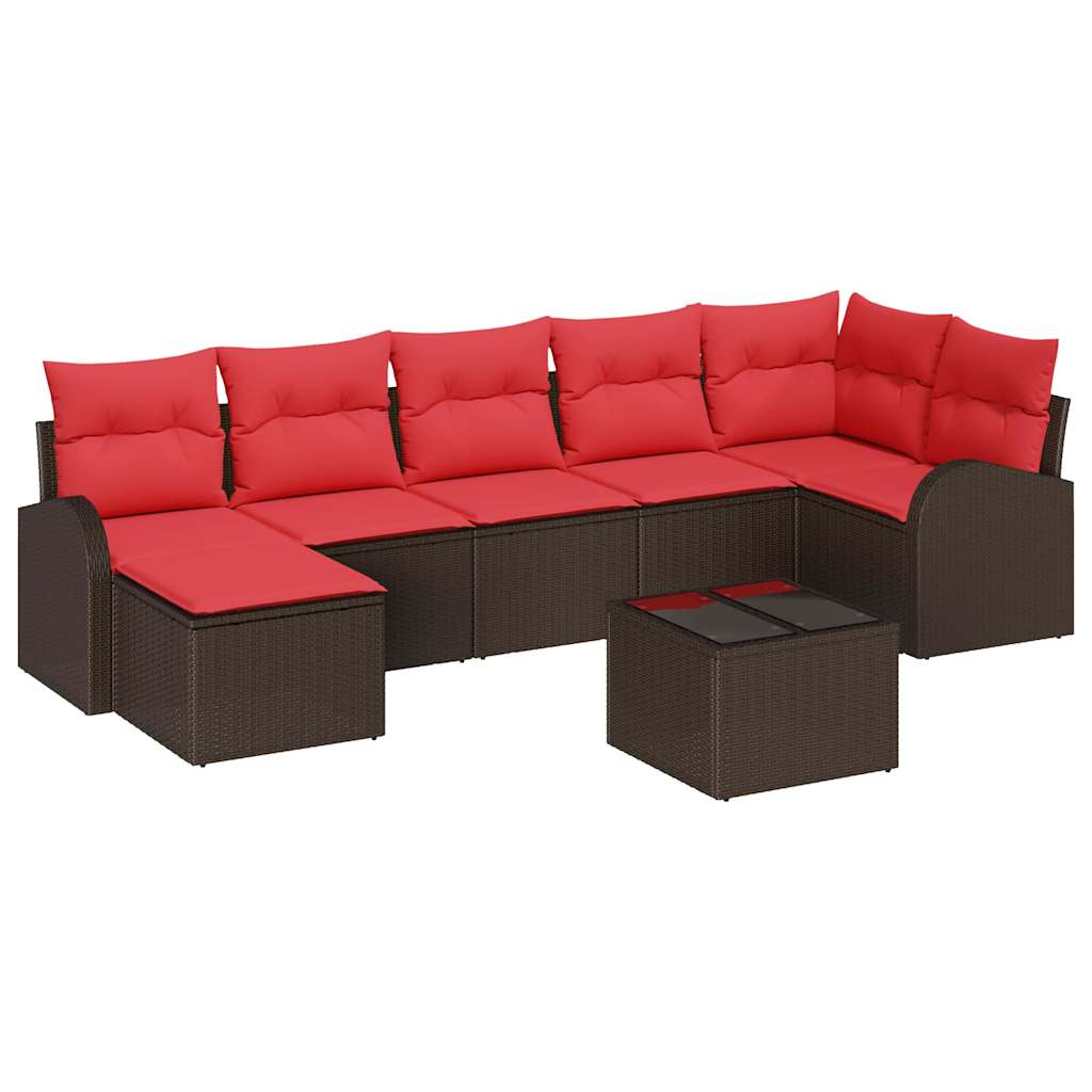 vidaXL Sofa Set mit Kissen 8 pcs Braun und Rot Poly-Rattan
