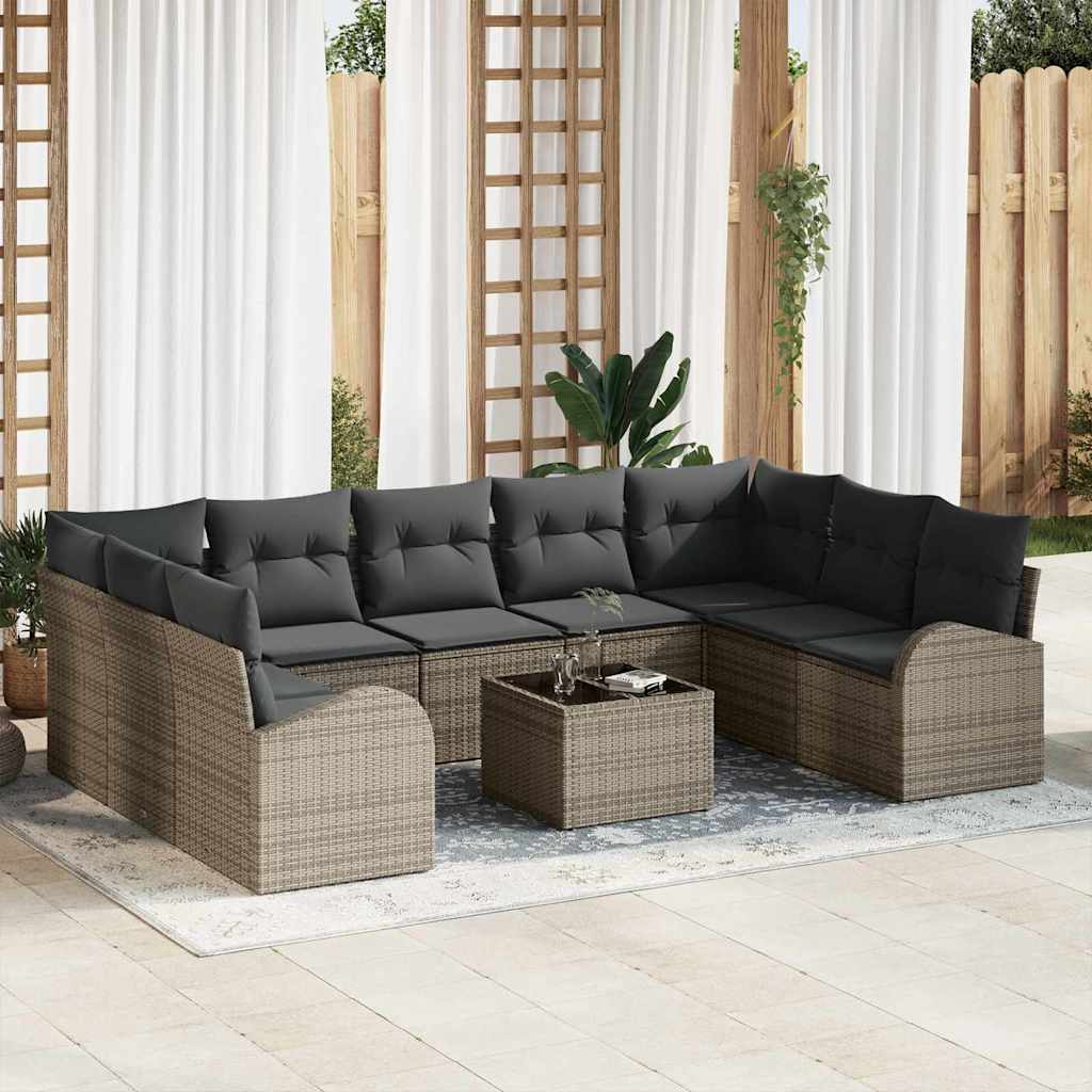 vidaXL Gartensofa-set mit Kissen mit Speicher 10 pcs Grau Poly-Rattan