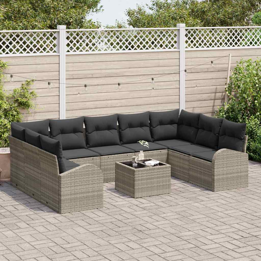 vidaXL Gartensofa-set mit Kissen 10 pcs Hellgrau Poly-Rattan