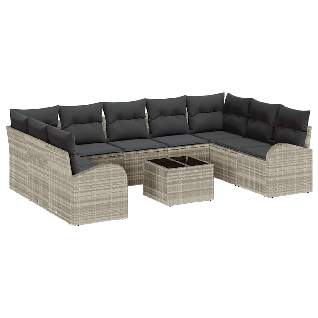 vidaXL Gartensofa-set mit Kissen 10 pcs Hellgrau Poly-Rattan