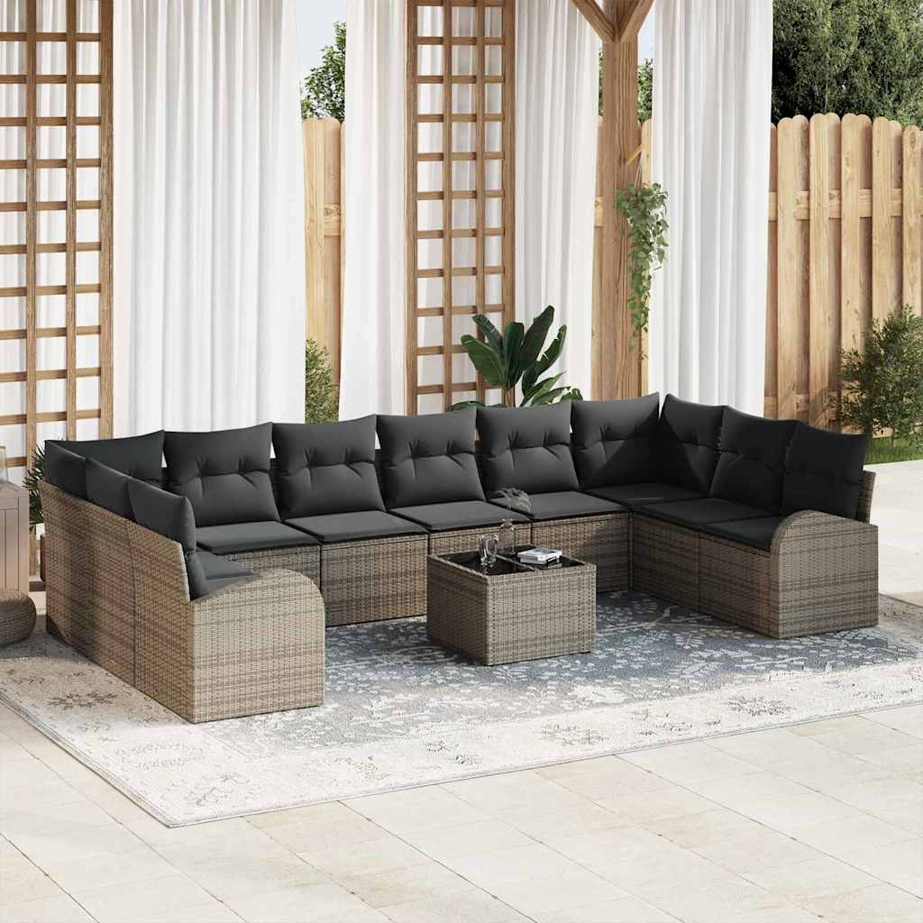 vidaXL Gartensofa-set mit Kissen 11 pcs Hellgrau Poly-Rattan