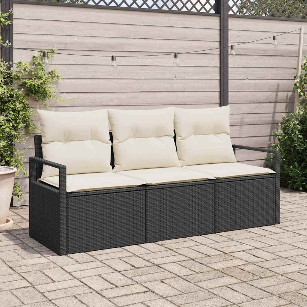 vidaXL Gartensofa-set mit Kissen 3 pcs Schwarz und Weiß Poly-Rattan