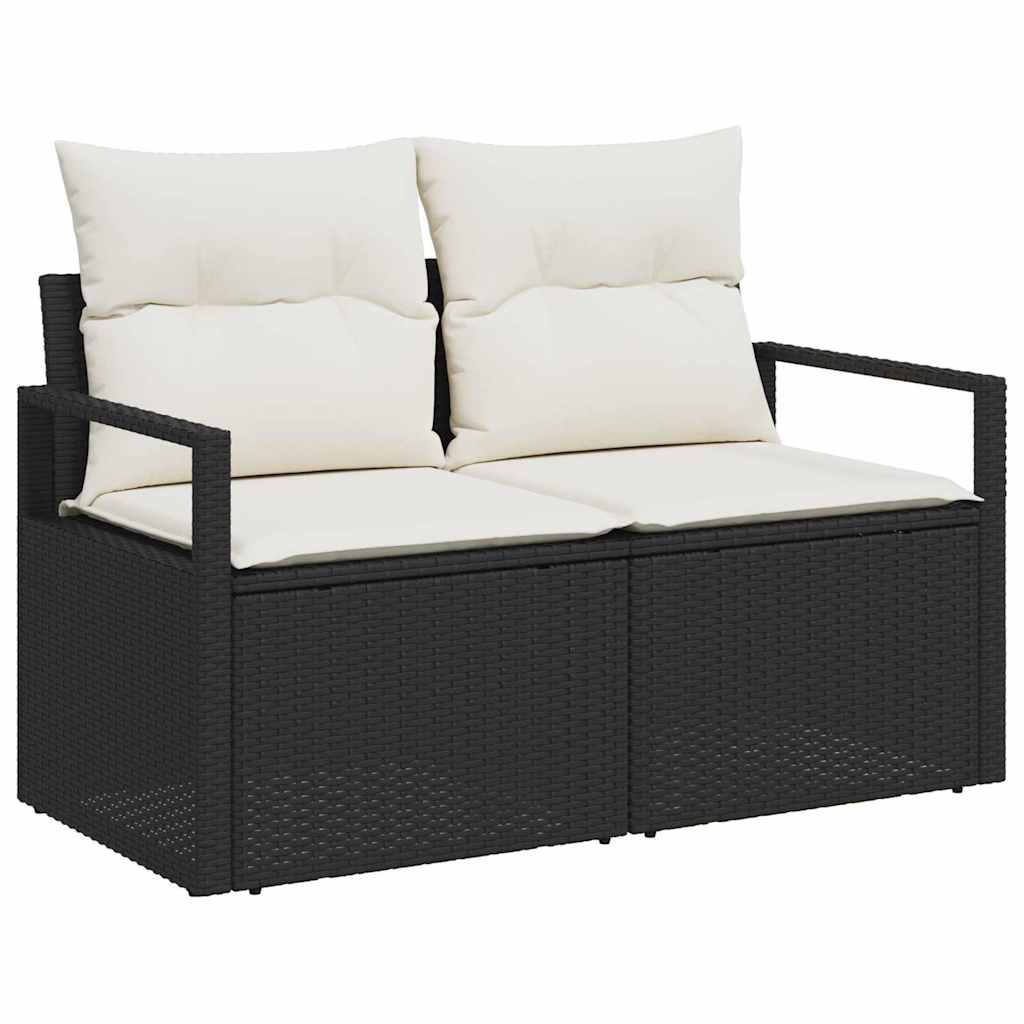 vidaXL Gartensofa-set mit Kissen 3 pcs Schwarz und Weiß Poly-Rattan