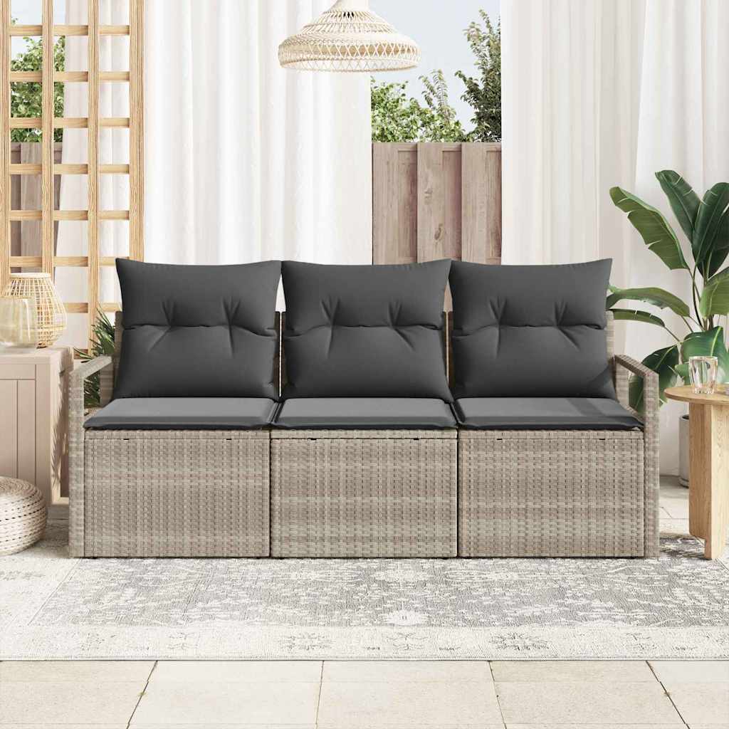 vidaXL Gartensofa-set mit Kissen 3 pcs Hellgrau Poly-Rattan