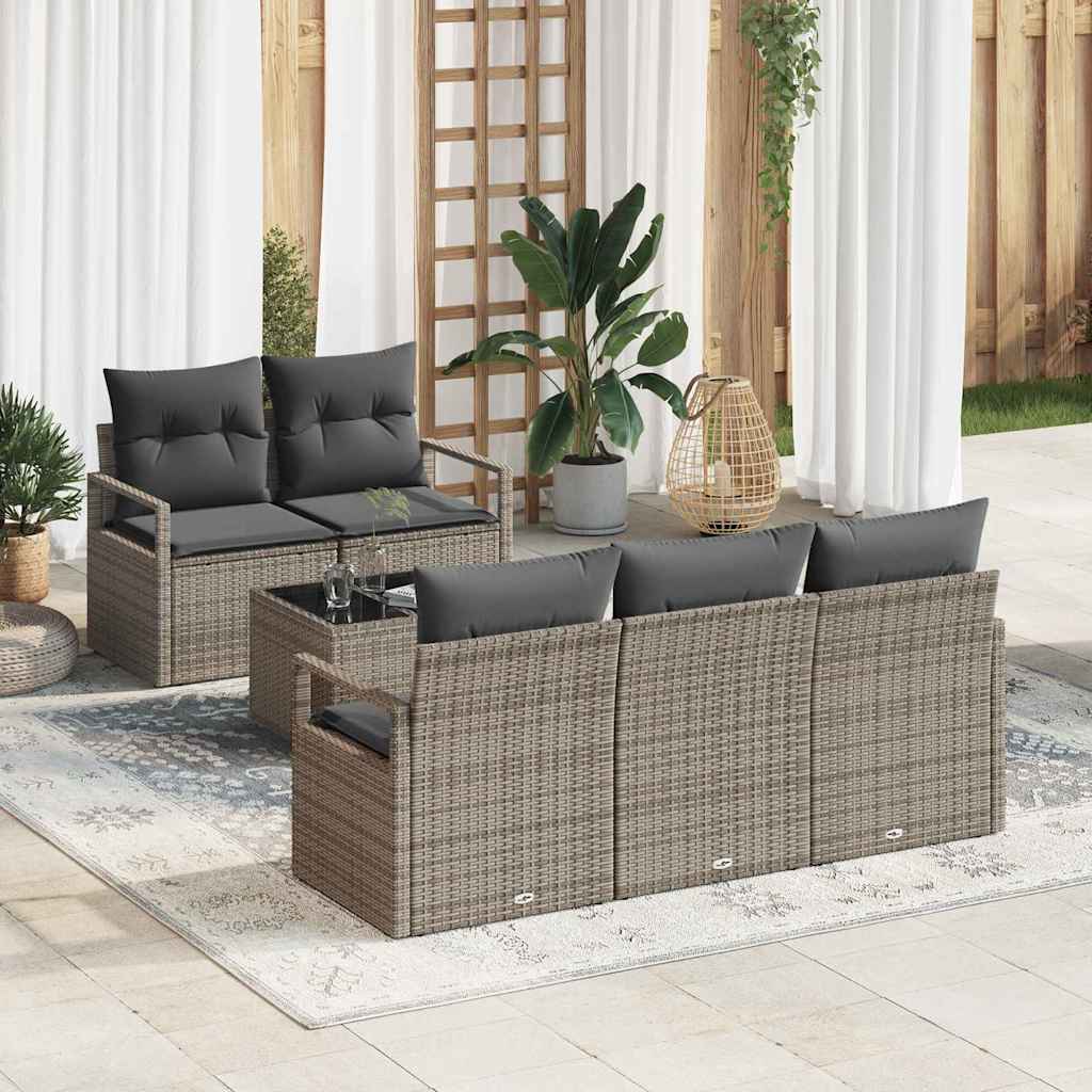vidaXL Gartensofa-set mit Kissen mit Speicher 6 pcs Braun Poly-Rattan