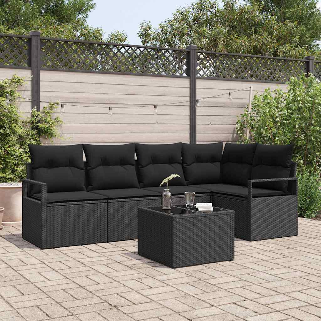 vidaXL Gartensofa-set mit Kissen 6 pcs Schwarz Poly-Rattan