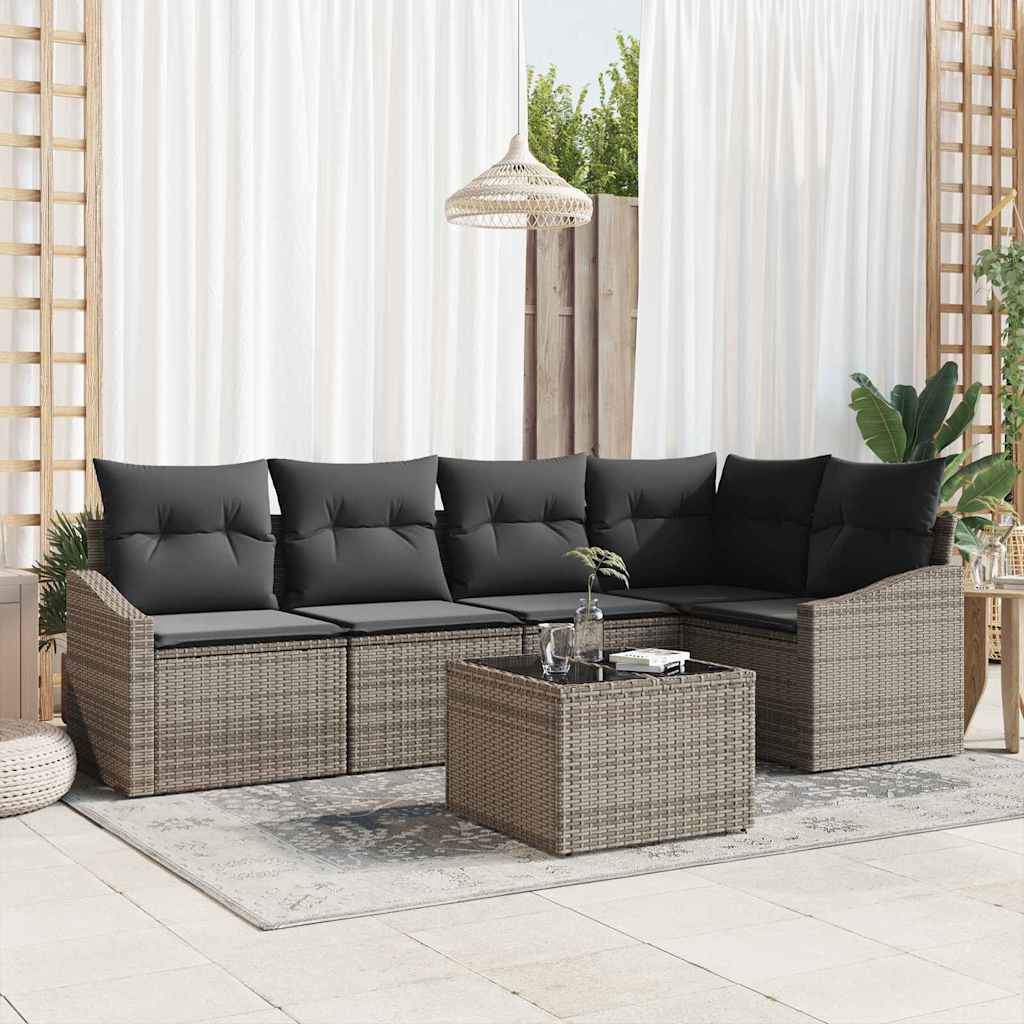 vidaXL Gartensofa-set mit Kissen 6 pcs Schwarz Poly-Rattan