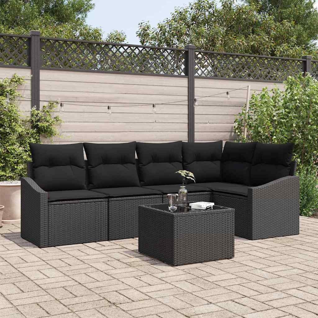 vidaXL Gartensofa-set mit Kissen 6 pcs Schwarz Poly-Rattan