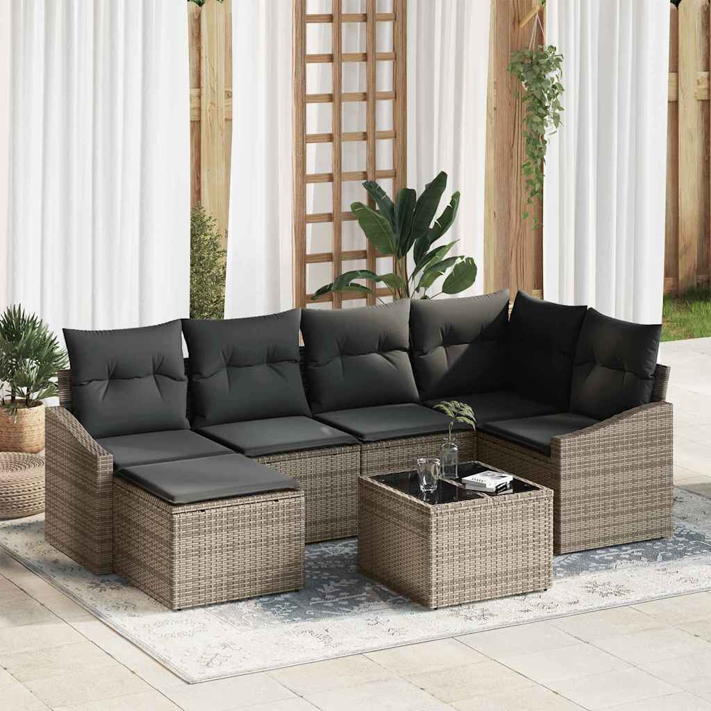 vidaXL Garten Essgruppe mit Kissen mit Speicher 7 pcs Hellgrau