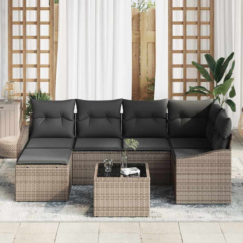 vidaXL Garten Essgruppe mit Kissen mit Speicher 7 pcs Hellgrau