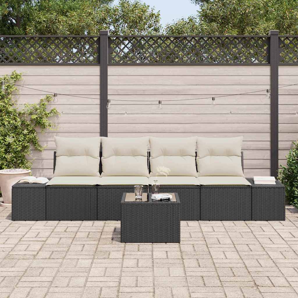 vidaXL Garten-Sofa-Set mit Kissen 5 pcs Schwarz und Creme Poly-Rattan