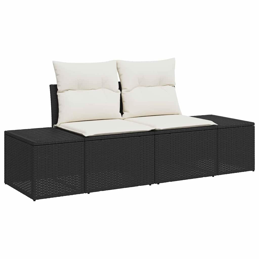 vidaXL Garten-Sofa-Set mit Kissen 5 pcs Schwarz und Creme Poly-Rattan