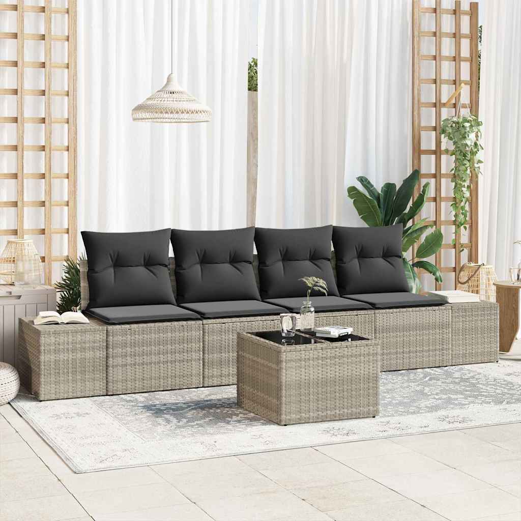 vidaXL Garten-Sofa-Set 5 pcs Hellgrau und Dunkelgrau Poly-Rattan