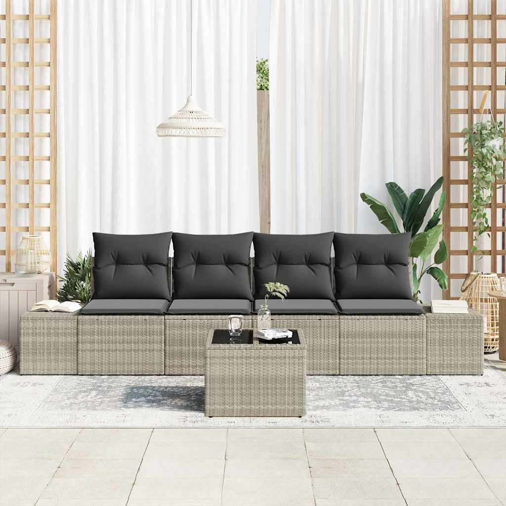 vidaXL Garten-Sofa-Set 5 pcs Hellgrau und Dunkelgrau Poly-Rattan