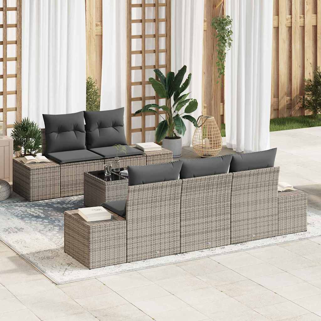 vidaXL Gartensofa-set mit Kissen mit Speicher 6 pcs Braun Poly-Rattan
