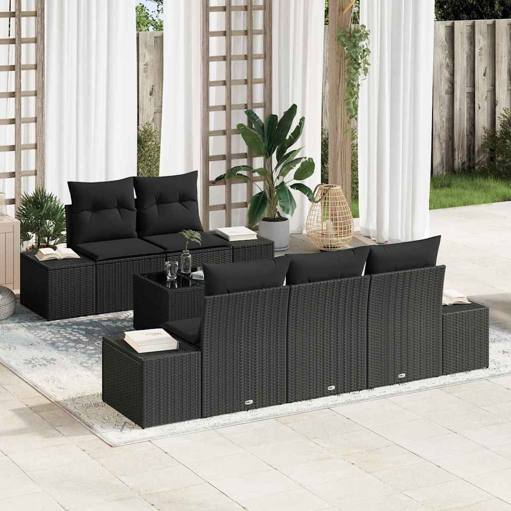 vidaXL Gartensofa-set mit Kissen 6 pcs Schwarz Poly-Rattan