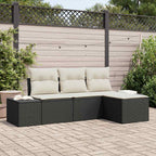 vidaXL Garten-Sofa-Set mit Kissen 4 pcs Schwarz und Creme Poly-Rattan