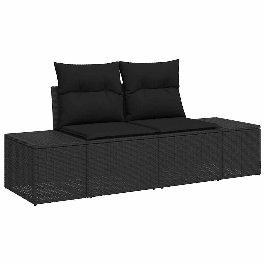 vidaXL Garten-Sofa-Set mit Kissen mit Speicher 4 pcs Schwarz