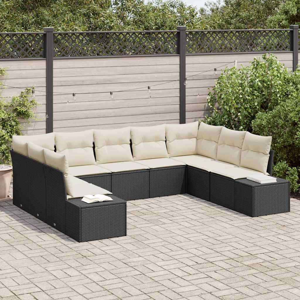 vidaXL Gartensofa-set mit Kissen 9 pcs Schwarz und Creme Polyrattan