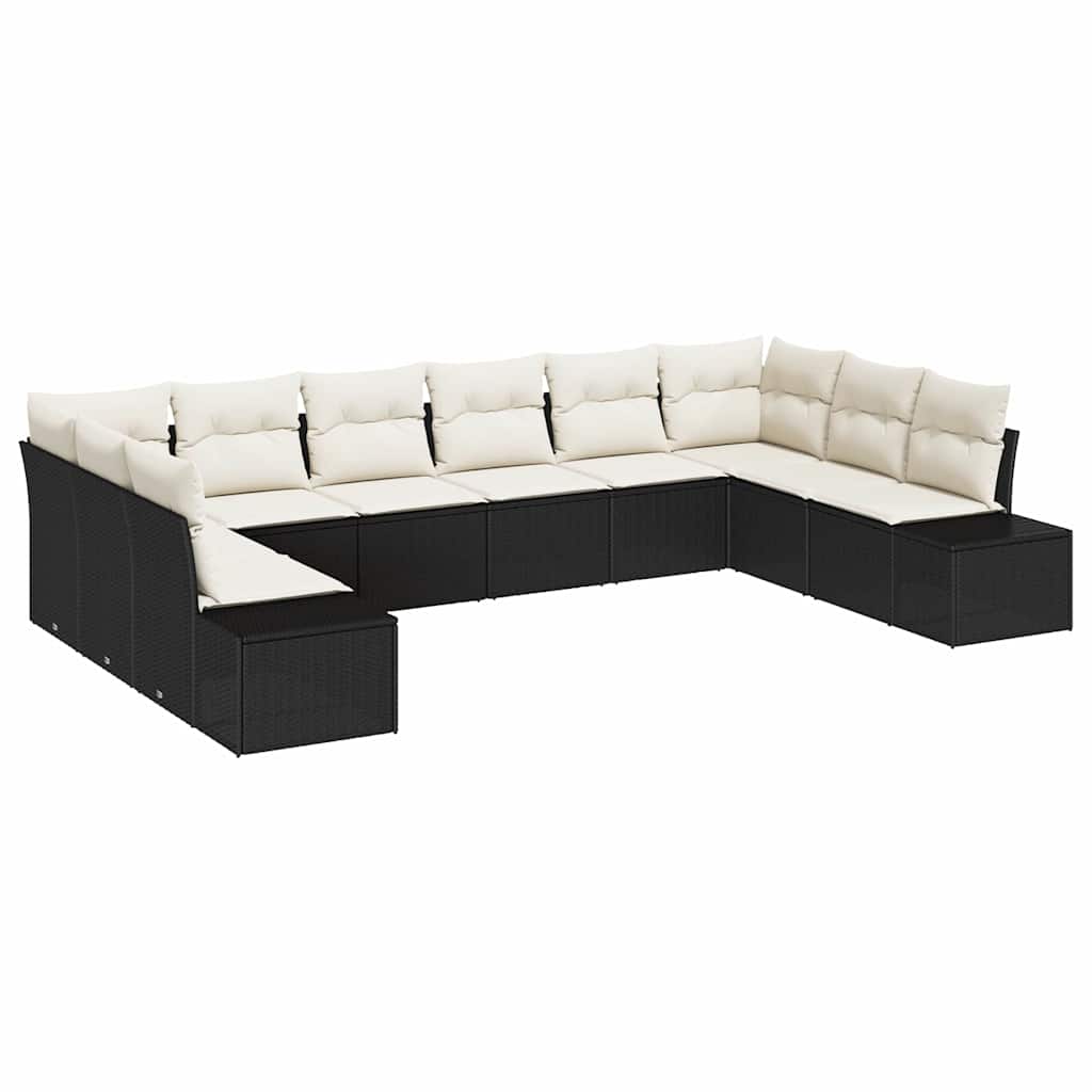 vidaXL Gartensofa-set mit Kissen 10 pcs Schwarz und Creme Polyrattan