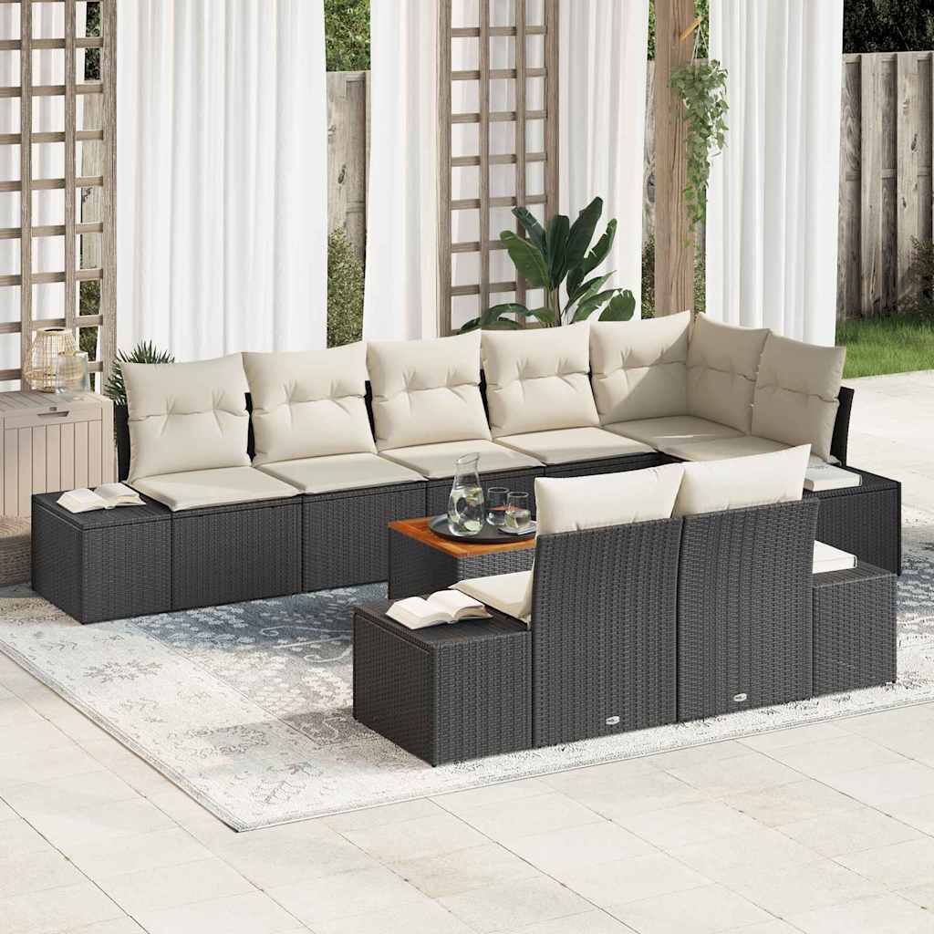 vidaXL Garten-Sofa-Set mit Speicher 9 pcs Schwarz und Weiß