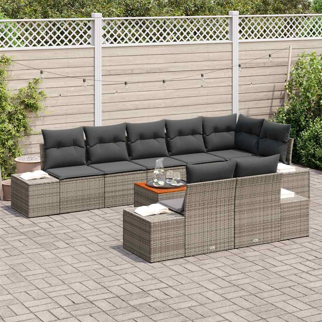 vidaXL Garten-Sofa-Set mit Speicher 9 pcs Grau