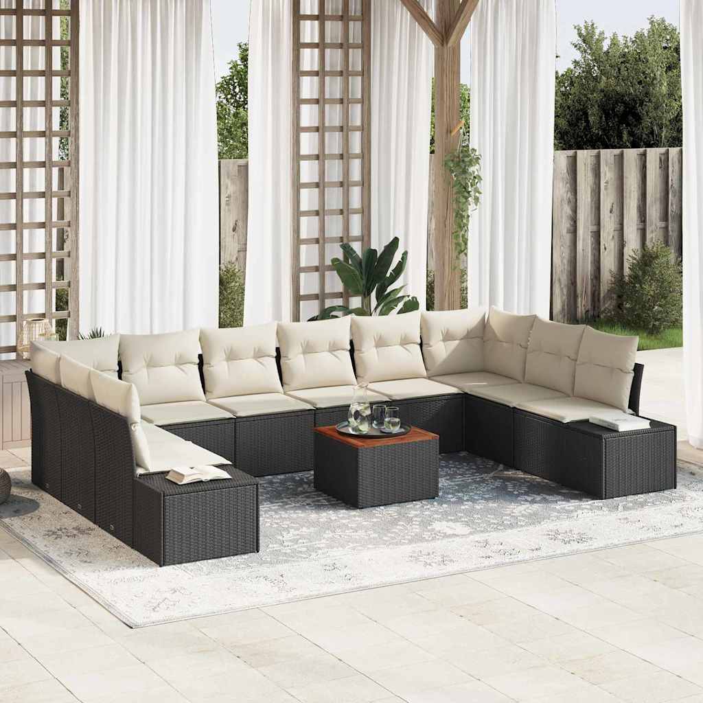 vidaXL Garten-Sofa-Set mit Speicher 11 pcs Schwarz und Weiß