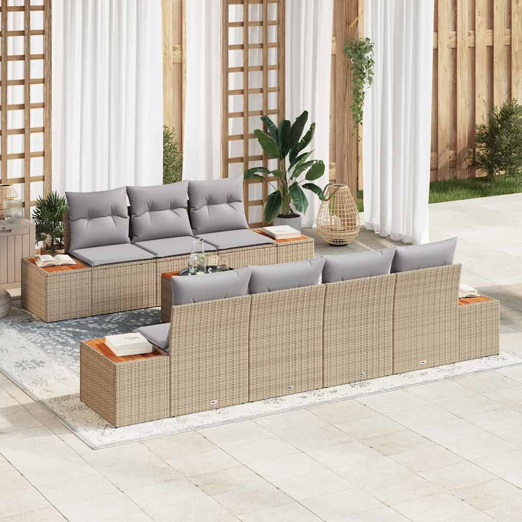 vidaXL Garten-Sofa-Set mit Speicher 8 pcs Beige Poly Rattan
