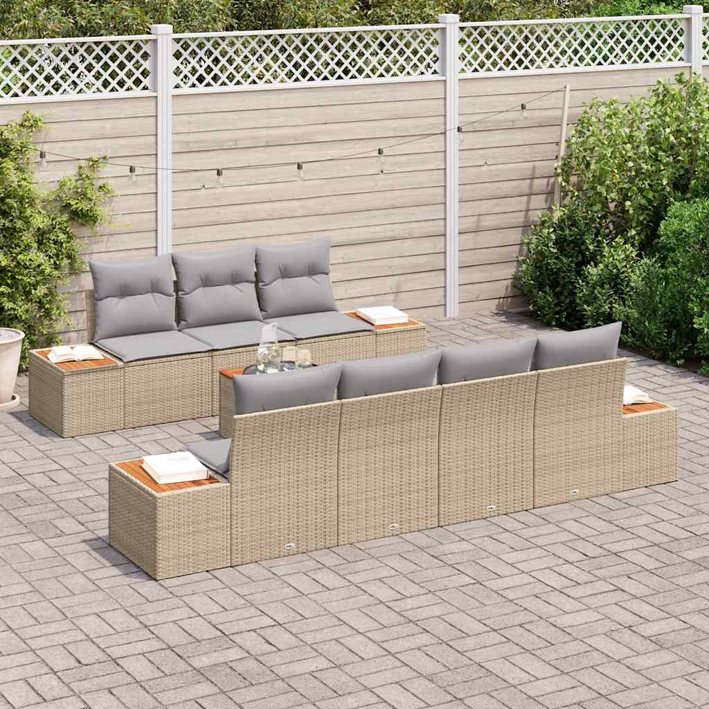 vidaXL Garten-Sofa-Set mit Speicher 8 pcs Beige Poly Rattan